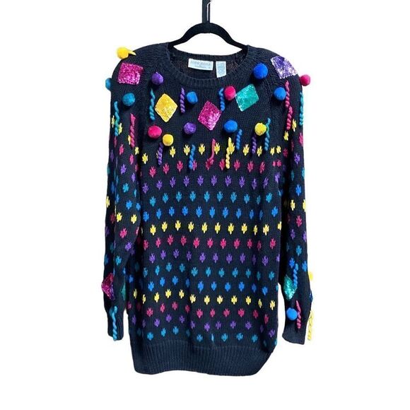 Bonnie Boerer & Company Black Multi Tunic Christmas Sweater Size Large - Picture 1 of 7